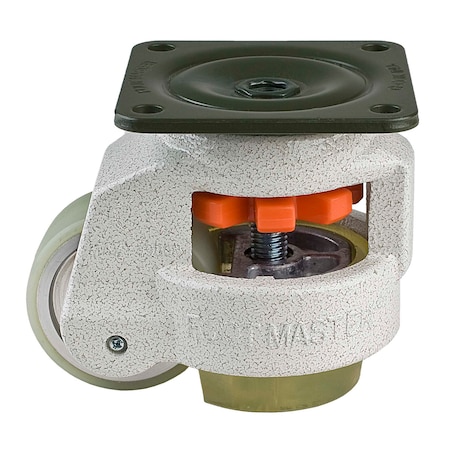 Foot Master Leveling Caster, 63 mm Polyurethane Wheel, 90x90 mm Plate, Swivel, 550 kg Cap, PU Foot Pad, Ivory GD-80-F-HUP-CUR